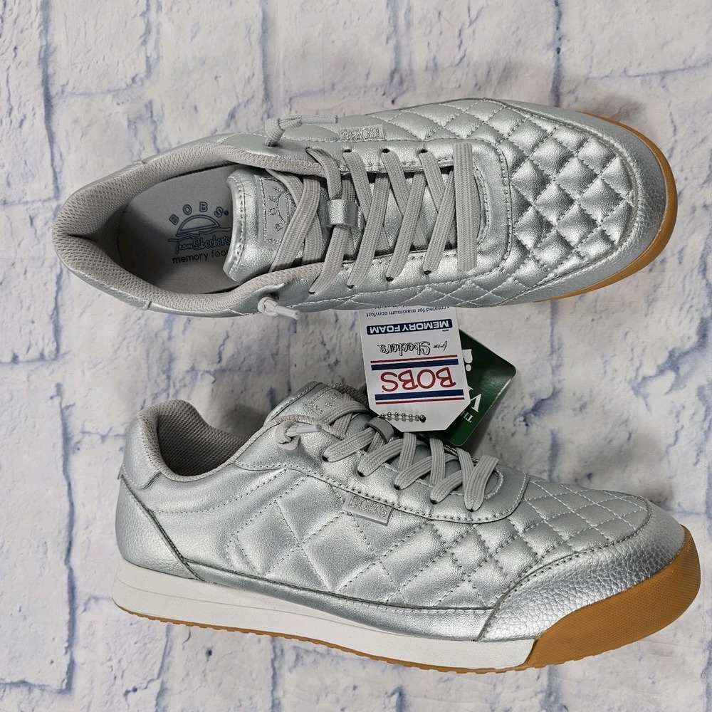 Skechers BOBS Billie Wild Comfort Sneakers WOMENS SIZE 10 Silver Trainers Shoes